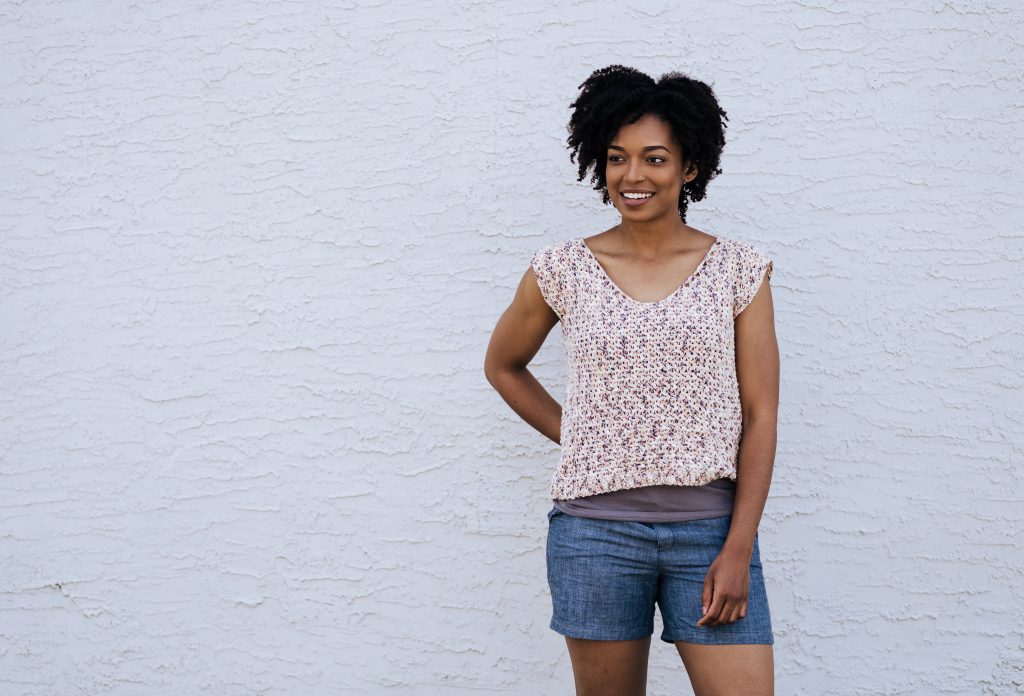 The Summertime Tank  | FREE Crochet Sleeveless Cotton Summer Tank Top Pattern from TLYCBlog and JOANN. Made with Lion Brand Comfy Cotton in the Chai Tea Colorway. Size S-3XL. Beginner friendly, fast, FREE pattern. #summertimetank #crochet #summer #pattern 