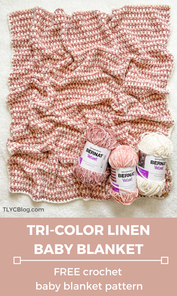 Free crochet linen stitch pattern velvet yarn. Tutorial video free crochet baby blanket pattern. | TLYCBlog.com