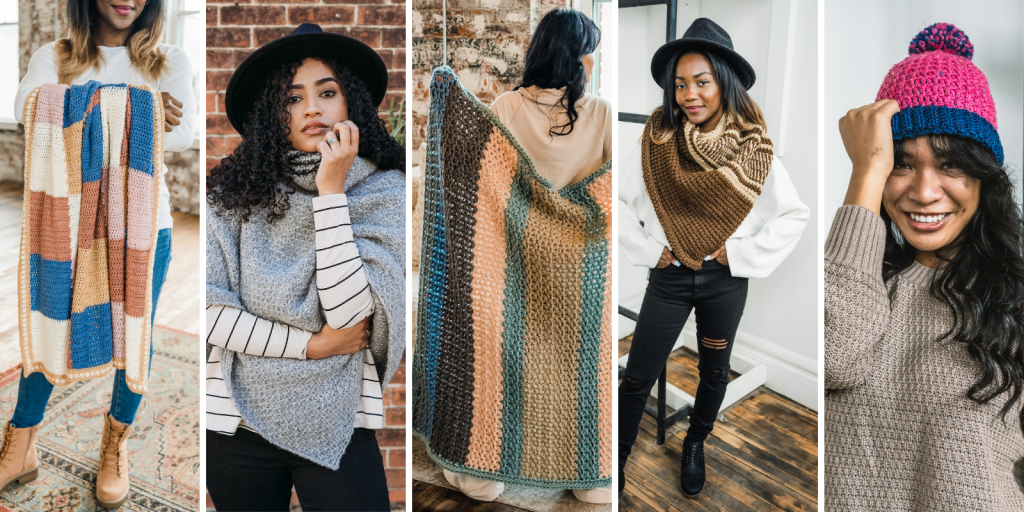 Hobbii x TL Yarn Crafts winter 2022 collection crochet hat beanie, poncho, blankets, and triangle shawl patterns now available. | TLYCBoog.com